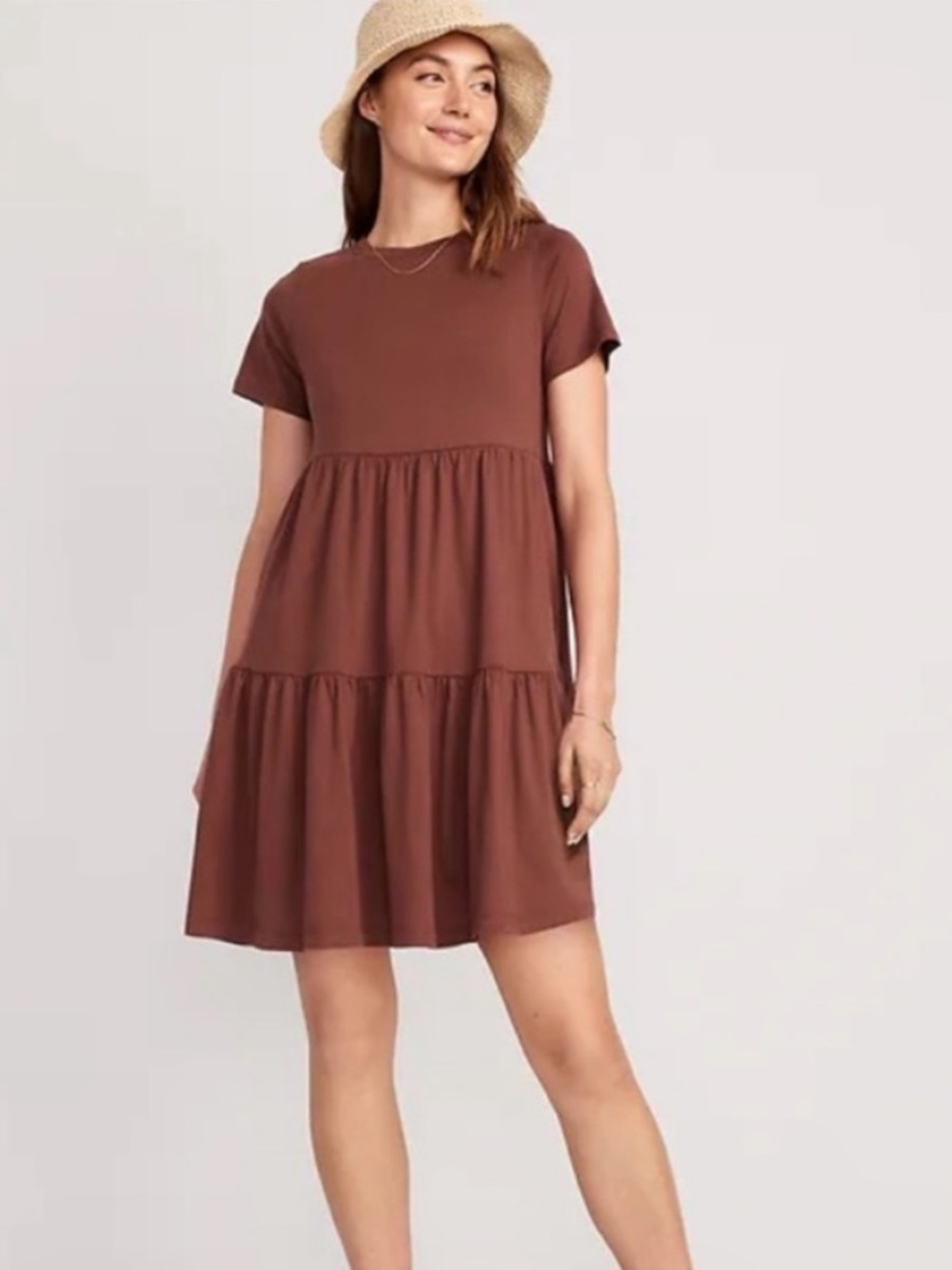 Old Navy Brown Short Sleeve Tiered Cotton Dress small